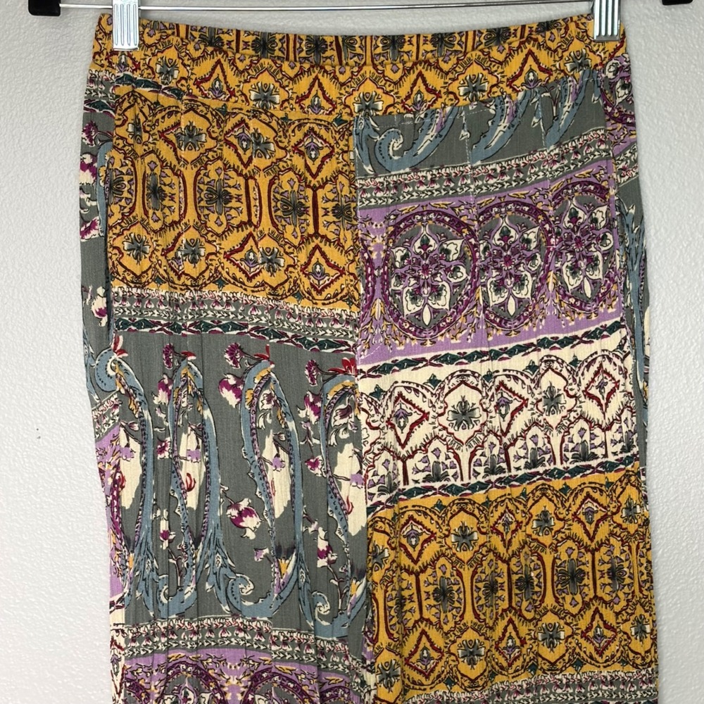 Umgee Boho Mixed Patchwork Crinkle Gauze Paisley Wide Leg Palazzo Pant Small - Picture 2 of 11